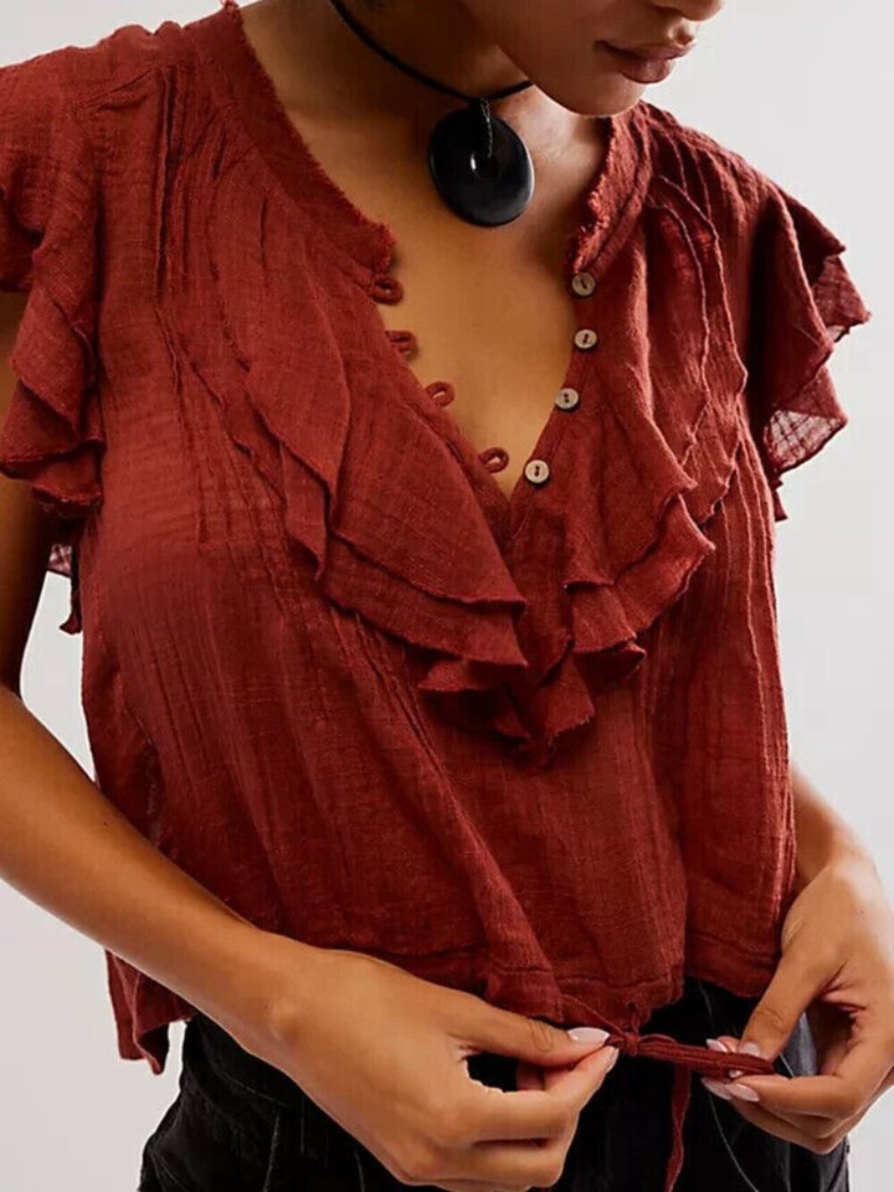 Free People Naya Top Fruit Cake Fp One Drawstring Ruffle Button XS